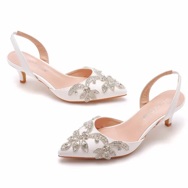 Piękne Białe Rhinestone Buty Ślubne 2023 5 cm Szpilki Szpiczaste Ślub Sandały Wysokie Obcasy