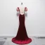 Elegant Burgundy Beading Velvet Evening Dresses 2023 Trumpet / Mermaid Scoop Neck Zipper Up at Side Puffy Short Sleeve Backless Floor-Length / Long Prom Formal Dresses