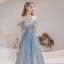 Stunning Sky Blue Prom Dresses 2021 A-Line / Princess Scoop Neck Sleeveless Glitter Ruffle Tulle Floor-Length / Long Evening Party Formal Dresses