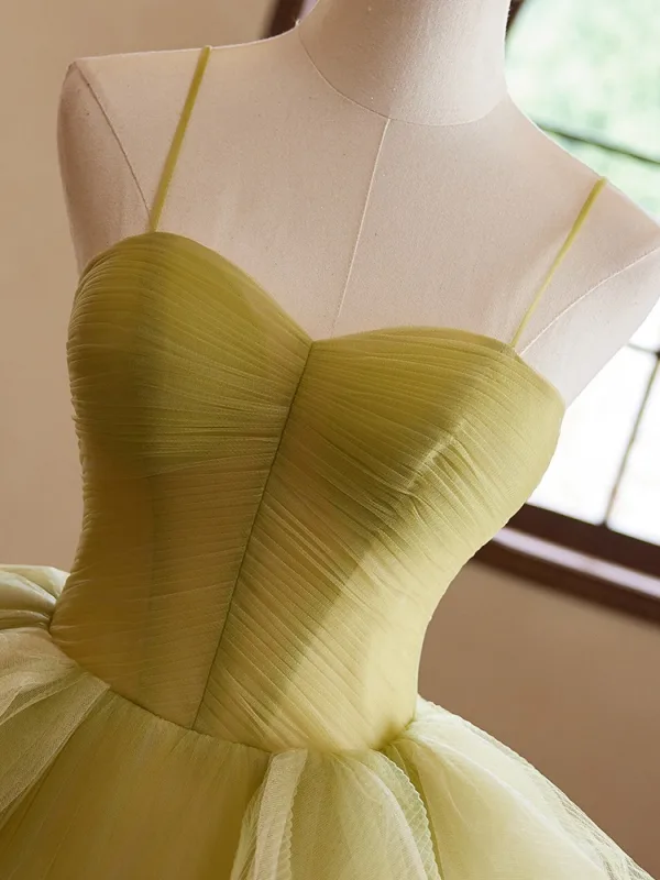 Schöne Salbeigrün Rüschen Ballkleider 2024 Ballkleid Spaghettiträger Ärmellos Rückenfreies Sweep / Pinsel Zug Ball Festliche Kleider