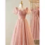 Simple Rougissant Rose Glitter Robe Demoiselle D'honneur 2023 Princesse Encolure Carrée Gonflée Manches Courtes Dos Nu Thé Longueur Robe Demoiselle D'honneur