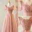 Simple Rougissant Rose Glitter Robe Demoiselle D'honneur 2023 Princesse Encolure Carrée Gonflée Manches Courtes Dos Nu Thé Longueur Robe Demoiselle D'honneur
