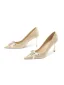 Charmig Champagne Rhinestone Rosett Paljetter Brudskor 2026 Läder 8 cm Stilettklackar Spetsiga Bröllop Pumps Högklackade