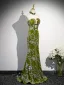 Fashion Green Sequins Velvet Evening Dresses 2024 Trumpet / Mermaid Strapless Sleeveless Backless Sweep Train Evening Party Formal Dresses