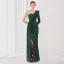 Sexy Lindgrün Pailletten Abendkleider 2022 Meerjungfrau One-Shoulder Lange Ärmel Rückenfreies Lange Gespaltete Front Abend Festliche Kleider