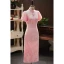 Scintillantes Rougissant Rose Paillettes Soirée Cheongsam 2024 Trompette / Sirène Col Haut Manches Courtes Thé Longueur