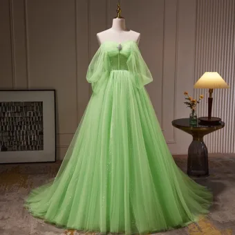 Chic Belle Vert Cendré Paillettes Faux Diamant Robe De Bal 2023 Princesse Bustier Sans Manches Dos Nu Train De Balayage Promo Robe De Ceremonie
