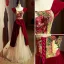 Vintage / Retro Burgundy Suede Printing Prom Dresses 2022 A-Line / Princess Square Neckline Short Sleeve Backless Floor-Length / Long Prom Formal Dresses