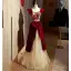 Vintage / Retro Burgundy Suede Printing Prom Dresses 2022 A-Line / Princess Square Neckline Short Sleeve Backless Floor-Length / Long Prom Formal Dresses