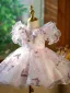 Lovely Blushing Pink Butterfly Appliques Short Flower Girl Dresses 2024 Birthday Ball Gown Scoop Neck Short Sleeve Tulle