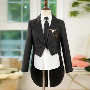Black 6 Piece Long Sleeve Boys Wedding Suits 2025 Body Jewellery Coat Pants Shirt Tie Vest Wedding