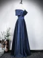 Modest / Simple Black Evening Dresses  2026 A-Line / Princess Off-The-Shoulder Short Sleeve Backless Floor-Length / Long