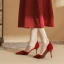 Fashion Red Prom Womens Sandals 2023 Pearl Ankle Strap 8 cm Stiletto Heels Pointed Toe Sandals High Heels