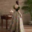 Fancy Dark Green Printing Prom Dresses 2022 Ball Gown Square Neckline Puffy Short Sleeve Backless Bow Sash Floor-Length / Long Formal Dresses