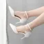 Elegant White Rhinestone Pearl Lace Flower Wedding Shoes 2022 Ankle Strap 9 cm Stiletto Heels Pointed Toe Wedding High Heels