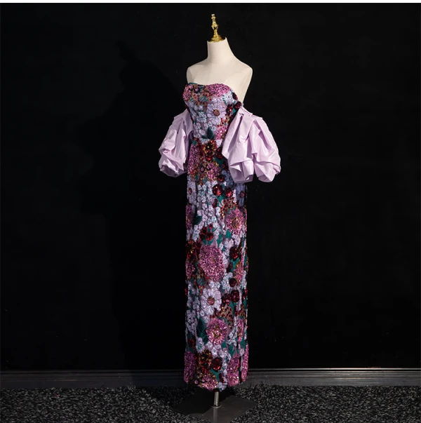 Fantaisie Multi-Couleurs Paillettes Robe De Soirée 2024 Trompette / Sirène Bustier Gonflée Manches Courtes Dos Nu Longue Soirée Robe De Ceremonie