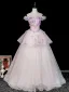 Blumenfee Weiß Perle Applikationen Ballkleider 2026 Ballkleid Off Shoulder Kurze Ärmel Rückenfreies