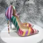 Unusual Multi-Colors Stripe Prom Pumps 2023 Patent Leather 12 cm Stiletto Heels Pointed Toe Pumps High Heels
