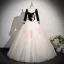 Elegant Burgundy Beading Sequins Lace Flower Appliques Prom Dresses 2025 Ball Gown Square Neckline 3/4 Sleeve Backless Floor-Length / Long Formal Dresses