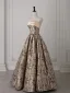 Vintage Champagne Glittriga / Glitter Utskrift Balklänningar 2025 Prinsessa Axelbandslös Ärmlös Halterneck Långa Formella Klänningar