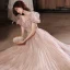 Charmant Rougissant Rose Robe De Bal 2022 Princesse Encolure Carrée Gonflée Manches Courtes Perlage Paillettes Dos Nu Longue Promo Robe De Ceremonie