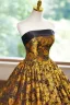 Vintage / Originale Doré Impression Robe De Bal 2024 Robe Boule Bustier Sans Manches Dos Nu Longue Promo Robe De Ceremonie