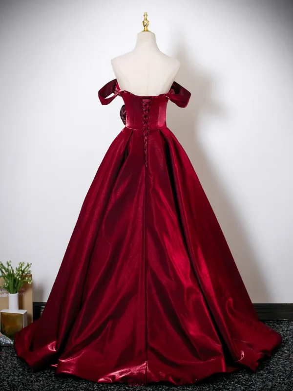 Charming Burgundy Prom Dresses 2025 Ball Gown Strapless Sleeveless Floor-Length / Long Backless Formal Dresses