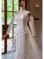 Légère Blanche En Dentelle Fleur Robe De Mariée 2024 Trompette / Sirène De l'épaule Manches Longues Dos Nu Train De Balayage Mariage