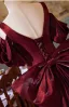 Chic / Belle Bordeaux Satin Robe De Bal 2024 Princesse Encolure Carrée Manches Courtes Dos Nu Noeud Train De Balayage Promo Robe De Ceremonie