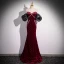 Sexy Burgundy Beading Pearl Evening Dresses 2024 Trumpet / Mermaid Strapless Puffy Short Sleeve Backless Floor-Length / Long Evening Party Formal Dresses