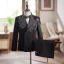 Black 5-piece Rhinestone Long Sleeve Wedding Boys Wedding Suits 2025 Coat Pants Shirt Tie Vest