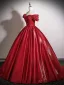 Elegant Red Flower Prom Dresses 2025 Ball Gown Off-The-Shoulder Short Sleeve Backless Floor-Length / Long Formal Dresses