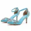 Sexy Silber Strass Brautschuhe 2023 7 cm Stilettos Knöchelriemen Spitzschuh Hochzeit Sandaletten Hochhackige