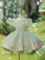 Chic / Beautiful Sage Green Flower Prom Short Flower Girl Dresses 2022 Ball Gown Pearl Scoop Neck Puffy Short Sleeve Backless Flower Girl Dresses