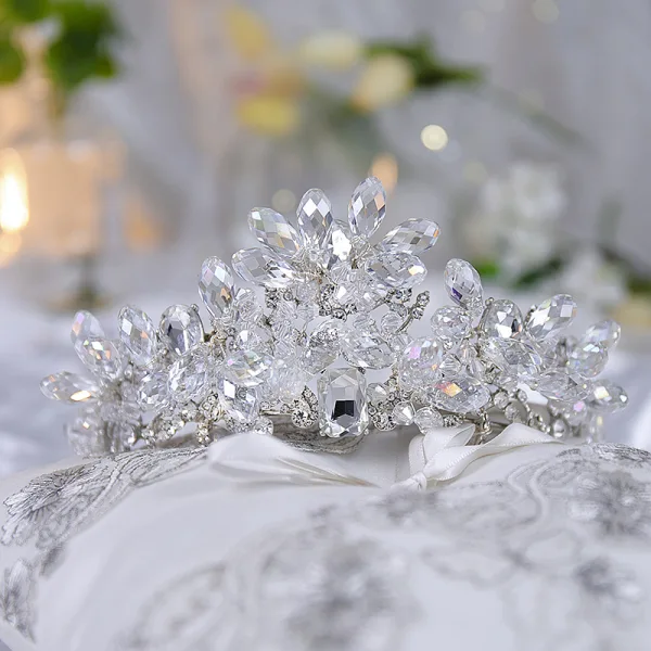 Charmant Argenté Fait main Faux Diamant Cristal Accessoire Cheveux Mariage Tiare Boucles D'Oreilles 2023 Alliage