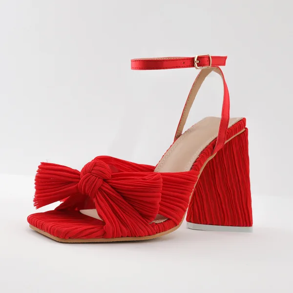 Vintage / Originale Bleu Ciel Vêtement de rue Sandales Femme 2022 Bride Cheville Noeud 10 cm Talons Épais Peep Toes / Bout Ouvert Sandales Talons Hauts