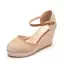 Chic / Beautiful Beige Street Wear Braid Womens Sandals 2024 9 cm Wedges Round Toe Sandals