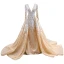 Luxury / Gorgeous Champagne Beading Sequins Lace Flower Evening Dresses 2023 Trumpet / Mermaid Deep V-Neck Long Sleeve Backless Court Train Evening Party Formal Dresses