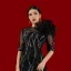 Haut de Gamme Noire Fait main Perlage Paillettes Robe De Soirée 2023 Trompette / Sirène Encolure Dégagée Appliques 1/2 Manches Ceinture Train De Balayage Soirée Robe De Ceremonie