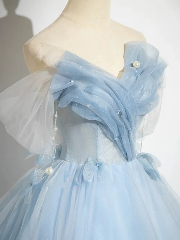 Charmant Himmelblau Applikationen Ballkleider 2025 Ballkleid Off Shoulder Kurze Ärmel Rückenfreies Lange Ball Festliche Kleider