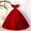 Élégant Rouge Perlage Paillettes Noeud Robe De Bal 2023 Robe Boule De l'épaule Manches Courtes Dos Nu Longue Promo Robe De Ceremonie