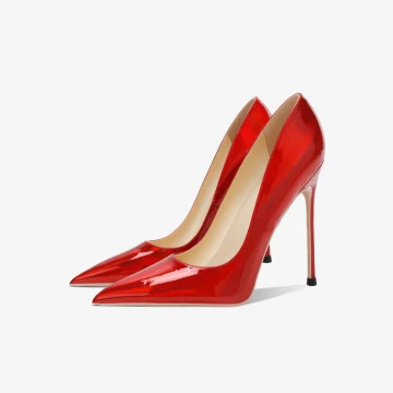 Mooie Prachtige Rode Laser Avond Pumps 2023 Leer 12 Cm Naaldhakken Stiletto Spitse Neus Pumps Hoge Hakken