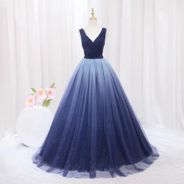 Vintage Retro Navy Blue Beading Sequins Prom Dresses 2024 Ball Gown V-Neck Sleeveless Vintage Retro Navy Blue Beading Sequins Prom Dresses 2024 Ball Gown V-Neck Sleeveless