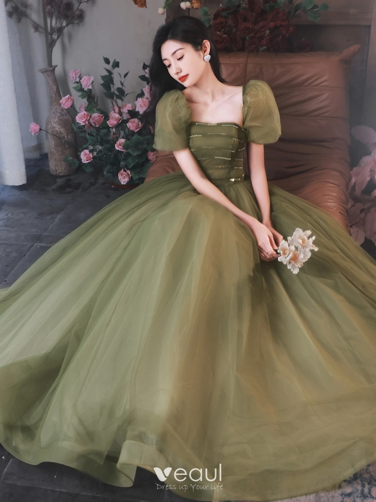 Modest / Simple Sage Green Prom Dresses A-Line / Princess 2022