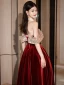 Sexy Burgundy Sequins Velvet Prom Dresses 2023 A-Line / Princess Off-The-Shoulder Sleeveless Backless Floor-Length / Long Prom Formal Dresses
