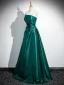 Elegante Dunkelgrün Glanz Ballkleider 2024 A Linie Bandeau Ärmellos Rückenfreies Lange Ball Festliche Kleider