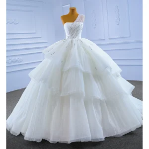 Vintage High End Hvit Gripende Ruffles Brudekjoler Ballkjole 2022 En Skulder Uten Ermer Ryggløse Rhinestone Domstol Tog Bryllup