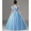 Cinderella Charming Pool Blue Star Sequins Flower Girl Dresses 2022 Ball Gown Scoop Neck Lace Butterfly Short Sleeve Floor-Length / Long Flower Girl Dresses