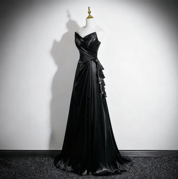 Sexy Black Evening Dresses 2025 A-Line / Princess Strapless Sleeveless Backless Floor-Length / Long Formal Dresses