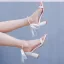 Élégant Blanche Perle Bride Cheville Peep Toes / Bout Ouvert Chaussure De Mariée 2024 7 cm Talons Épais Mariage Sandales Talons Hauts